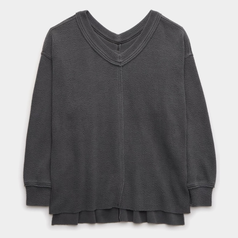 Aerie Wonder Textured V-neck Sweatshirt Top